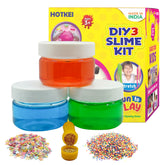 HOTKEI (3 Slime Kit) DIY Multicolor Fruit Scented Slime Gel Jelly Putty Set Toys Kit for Boys Girls kids Aged 3 to 10 years 150 gm with Accessories Glitter, Charms, Water beads Set