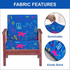 HOTKEI Blue Cupcake Print Sofa Cushion Cover Stretchable 1 Seater Wooden Sofa Cushion Protector