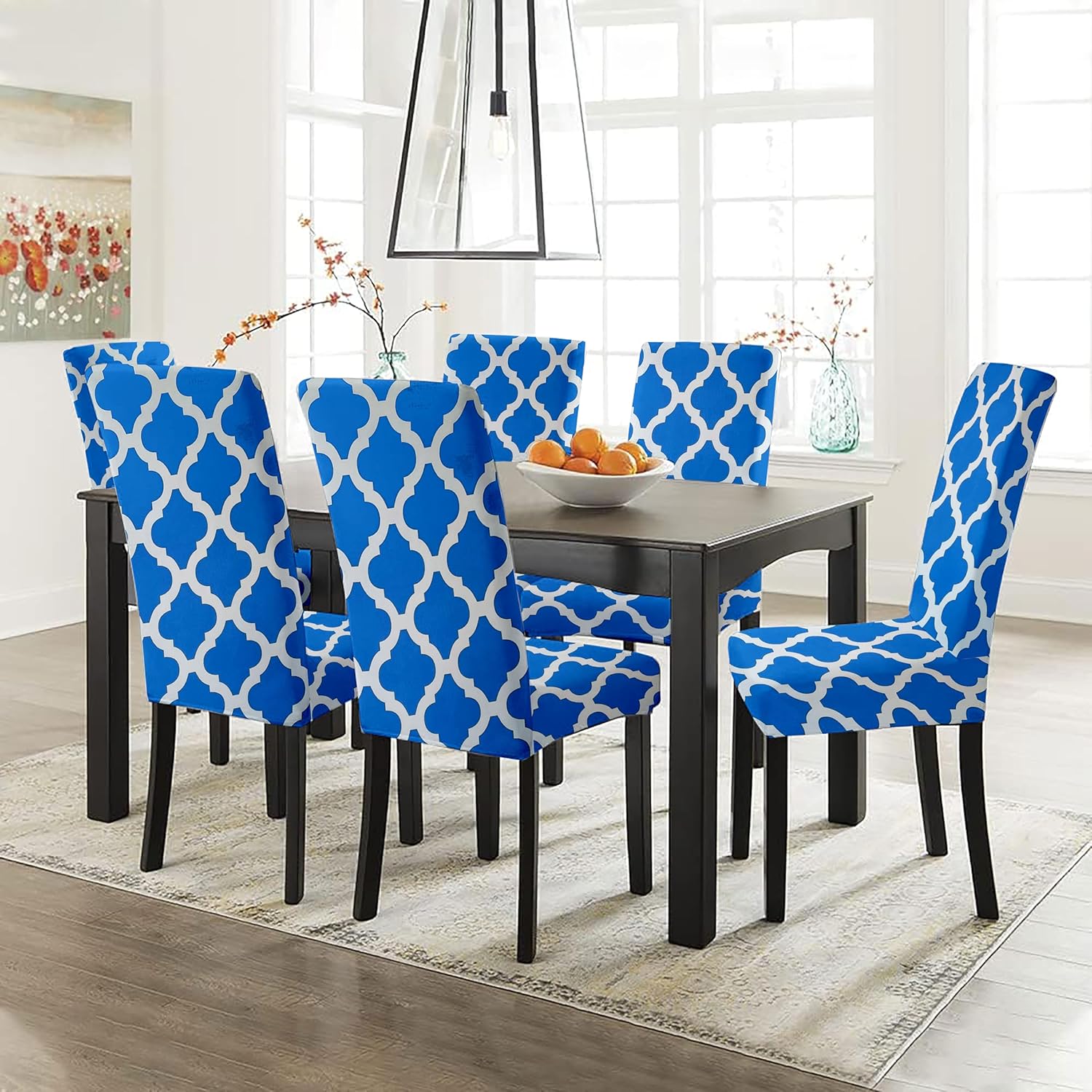 HOTKEI | Blue printed dining chair cover set of 6 on livebetterdia.com