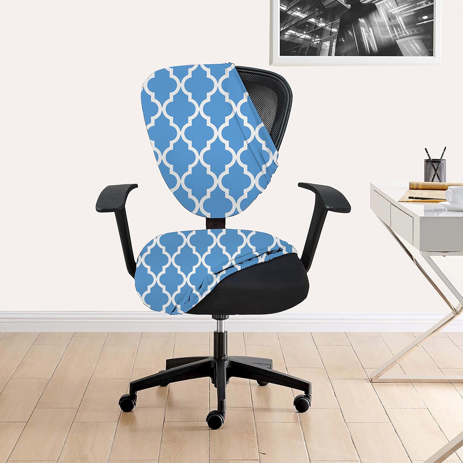 HOTKEI | Blue digital printed office chair cover on livebetterindia.com