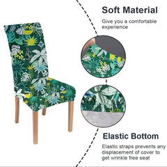 HOTKEI Green Tropical Leave Print Stretchable Polycotton Printed Dining Chair Cover