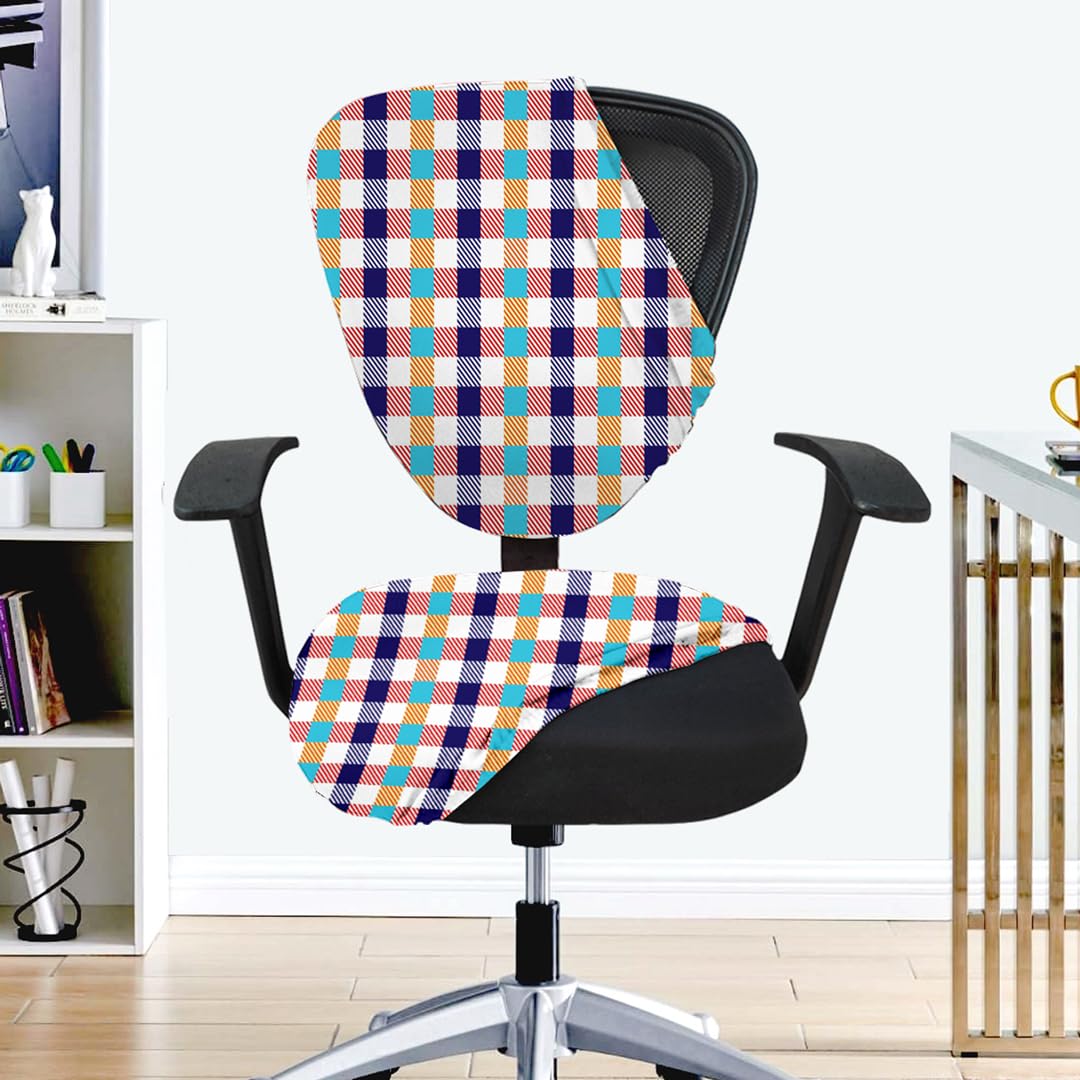 Hotkei | White Check Print office chair cover on livebetterindia.com