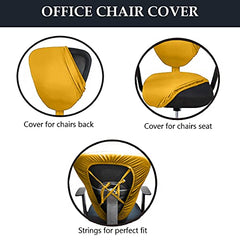 HOTKEI Mustard Yellow Office Chair Cover Polyester Blend 2 Piece Removable Washable Office Desk Chair Seat Covers