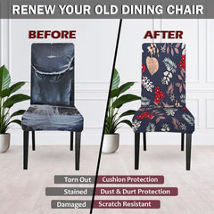 HOTKEI Navy Blue Floral Printed Chair Covers Stretchable Slipcover for Seat Cushion Protection