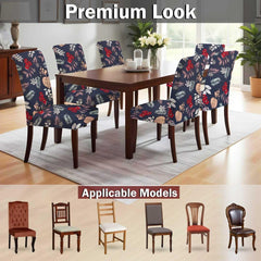 HOTKEI Navy Blue Floral Printed Chair Covers Stretchable Slipcover for Seat Cushion Protection
