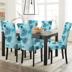 HOTKEI Sea Blue Floral Printed Stretchable Dining Chair Seat Slipcover and Protector