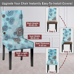 HOTKEI Sea Blue Floral Printed Stretchable Dining Chair Seat Slipcover and Protector