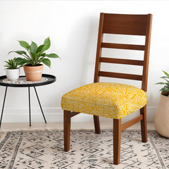Hotkei | Yellow abstract printed premium dining chair cover on livebetterindia.com