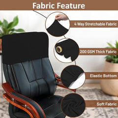 LAZI Black Polyester Boss Chair Headrest Cover Elastic Office Chair Headrest Slipcover