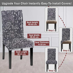 LAZI Black Warli Print Dining Chair Covers, Stretchable Slipcover and Seat Protector