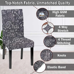 LAZI Black Warli Print Dining Chair Covers, Stretchable Slipcover and Seat Protector