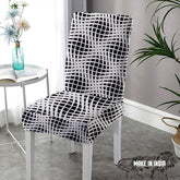 Lazi | Black and white printed dining chair cover on livebetterindia