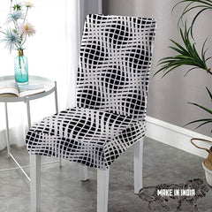 Lazi | Black and white printed dining chair cover on livebetterindia