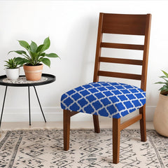 LAZI | Blue printed Wooden dining chair base cover on livebetterindia.com