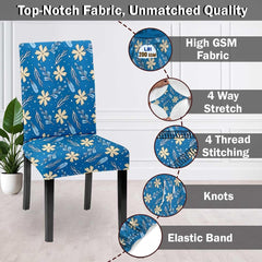 LAZI Blue Floral Digital Printed Chair Cover and Stretchable Seat Slipcover and Protector