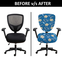 LAZI Blue Floral Print Chair Cover for Office Executive Desk Chair Cushion Cover and Slipcover