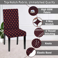 LAZI Maroon Leaf Printed Polyester Blend Stretchable Dining Chair Cover and Slipcover