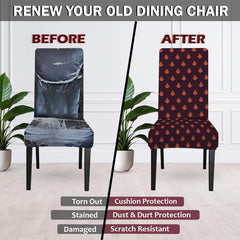 LAZI Maroon Leaf Printed Polyester Blend Stretchable Dining Chair Cover and Slipcover