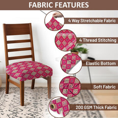 LAZI Pink Printed Dining Chair Seat Cover Stretchable Seat Protector and Dining Base Cover