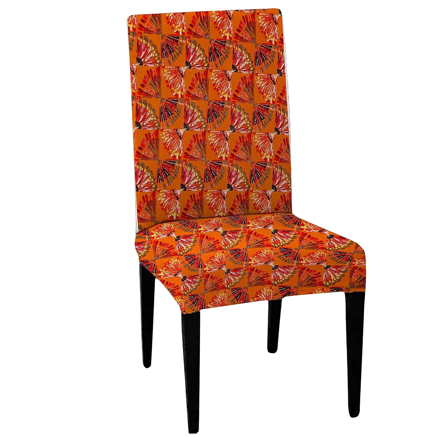 LAZI Orange digital printed polyester dining chair cover on livebetterindia.com