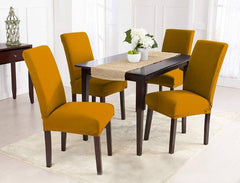 LAZI Polyester Blend Mustard Yellow Dining Seat Cover and Cushion Protector for Dining