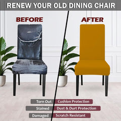 LAZI Polyester Blend Mustard Yellow Dining Seat Cover and Cushion Protector for Dining