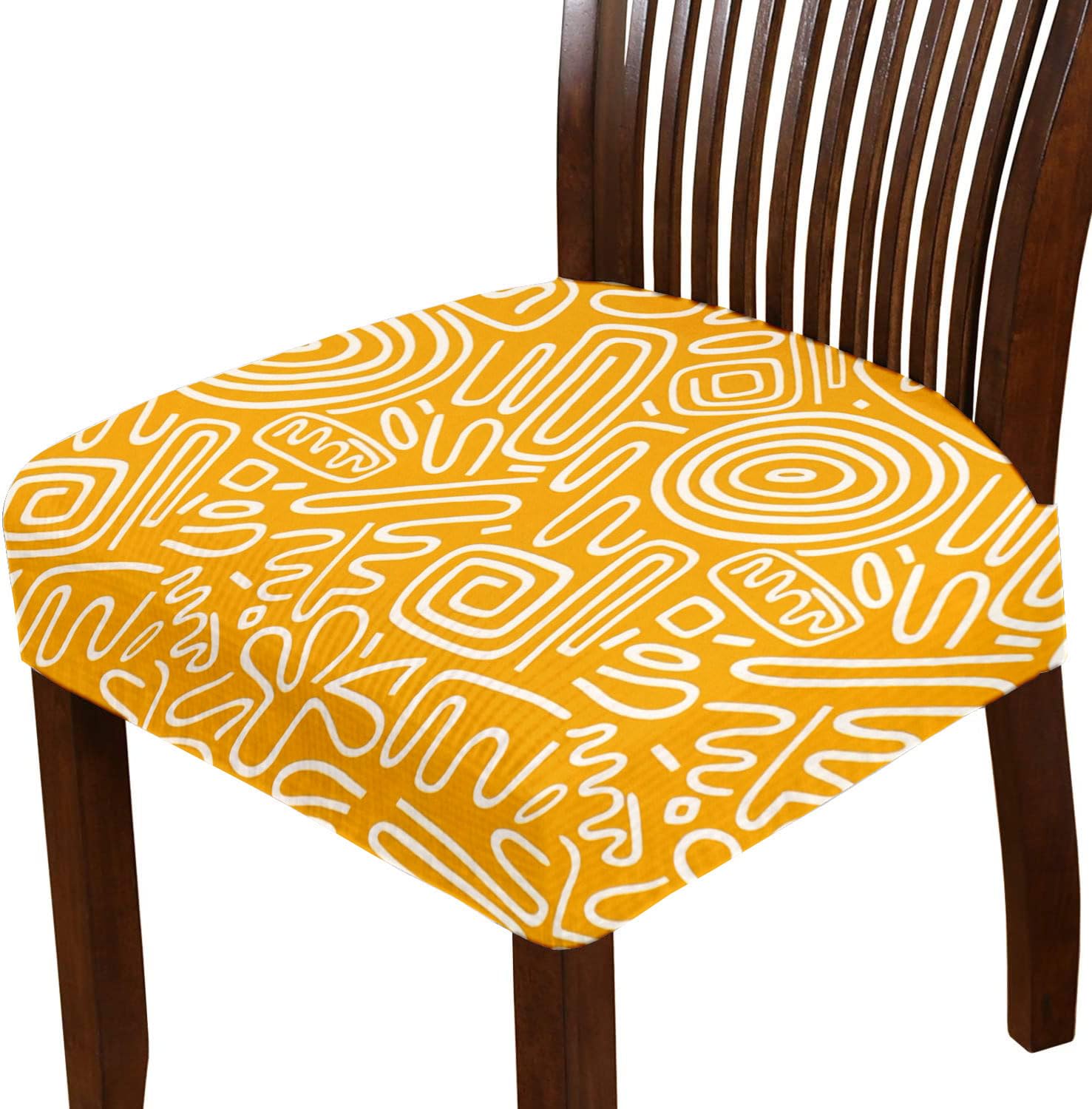 LAZI | Yellow printed dining chair base cover on livebetterindia.com