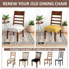 LAZI | Yellow digital printed dining chair base cushion cover on livebetterindia.com