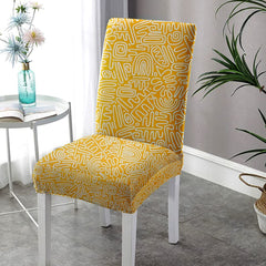 LAZI | Yellow printed dining chair cover set of 1 | livebetterindia.com
