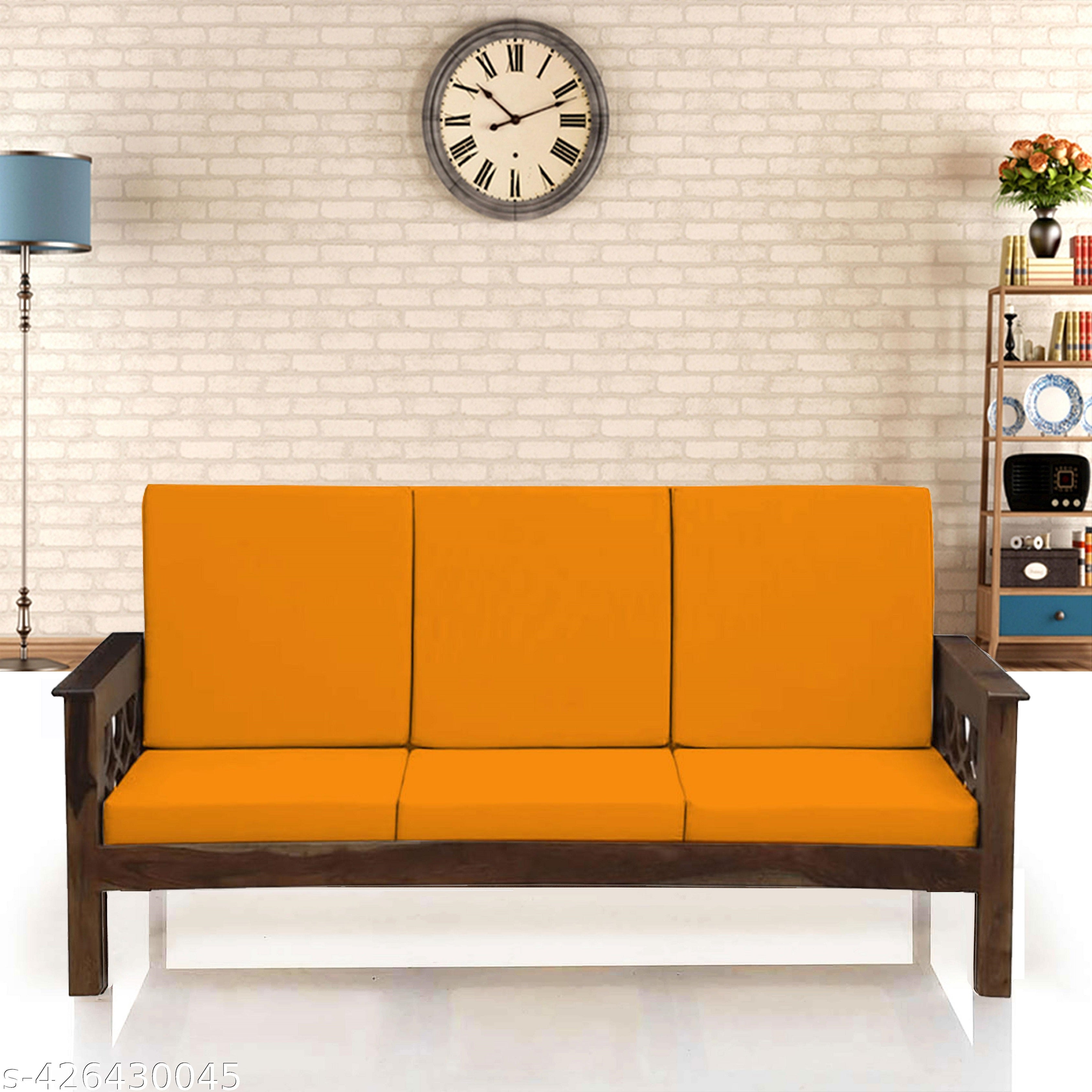 LAZI | Yellow 3 Seater Wooden sofa cushion cover on livebetterindia.com