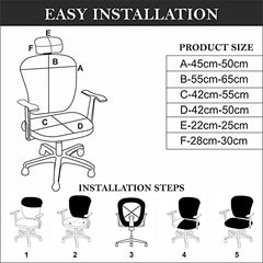 HOTKEI 2 Piece Dark Grey Office Chair Cover with Headrest Stain Proof Boss Chair Cover