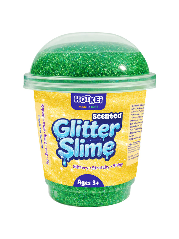 HOTKEI Green Glitter Slime for Kids 3+ Years Super Stretchy, Soft & Smooth Premium Shiny Slime Non-Toxic Sparkle Fun Slime Toy Birthday & Return Gift for Boys and Girls