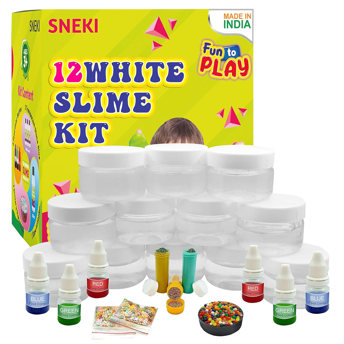 Sneki | 12 DIY White slime kit with slime and accessories on livebetterindia.com