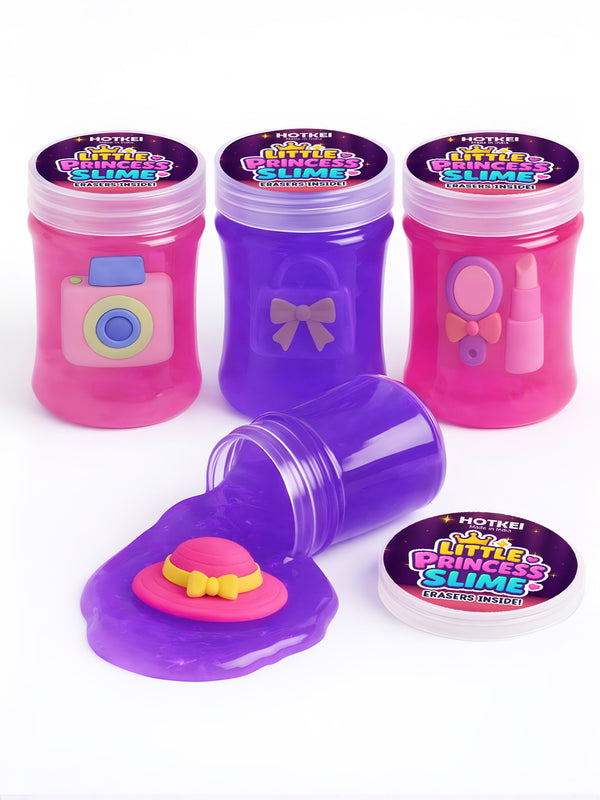 HOTKEI Little Princess Slime for Kids 3 to 10 Years Stretchable Slime with Surprise Cute Fashion Eraser Inside Soft Non-Sticky DIY Slimy Fun Toy Birthday & Return Gift for Kids Girls & Boys Pack of 4