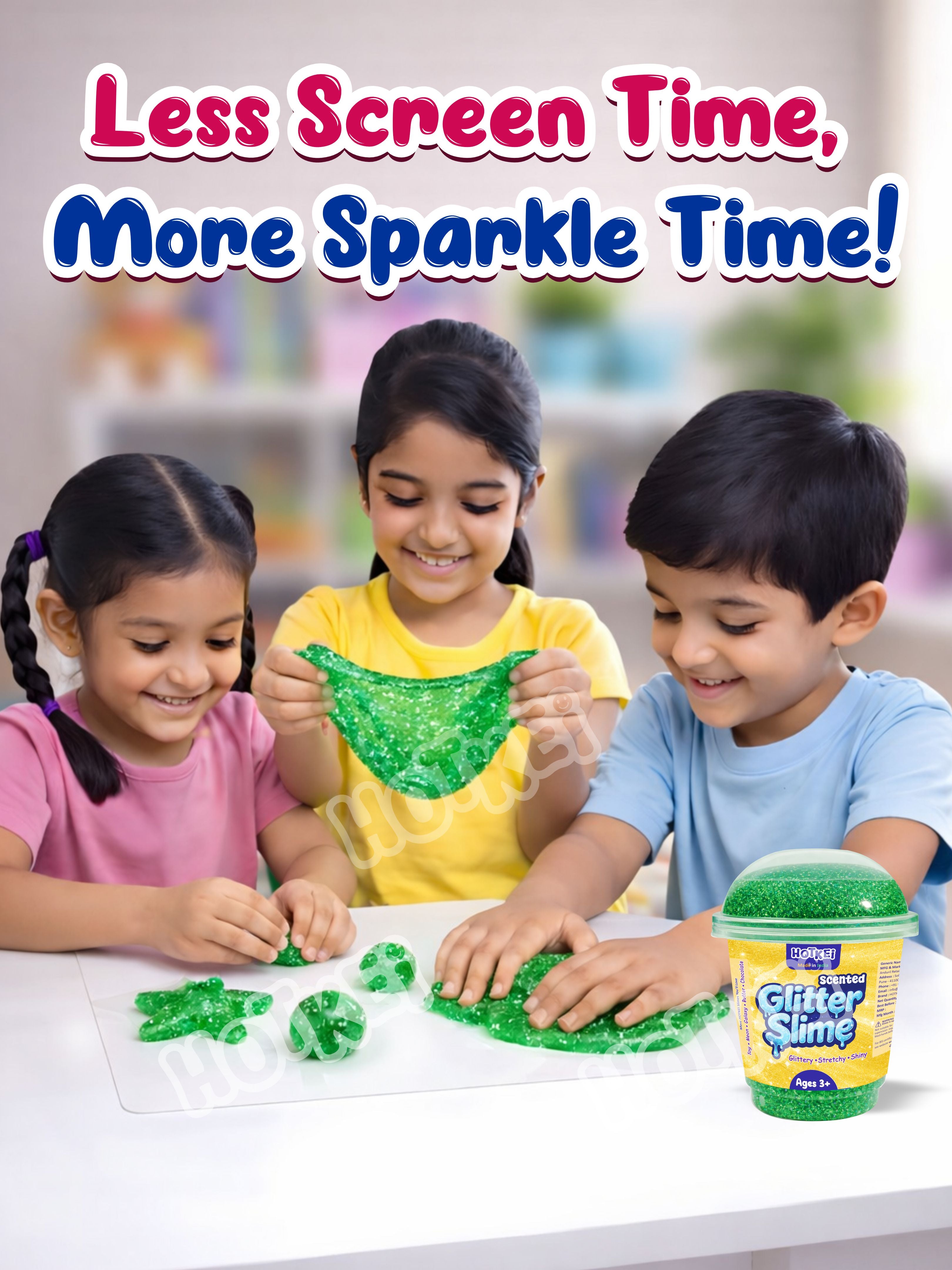 HOTKEI Green Glitter Slime for Kids 3+ Years Super Stretchy, Soft & Smooth Premium Shiny Slime Non-Toxic Sparkle Fun Slime Toy Birthday & Return Gift for Boys and Girls