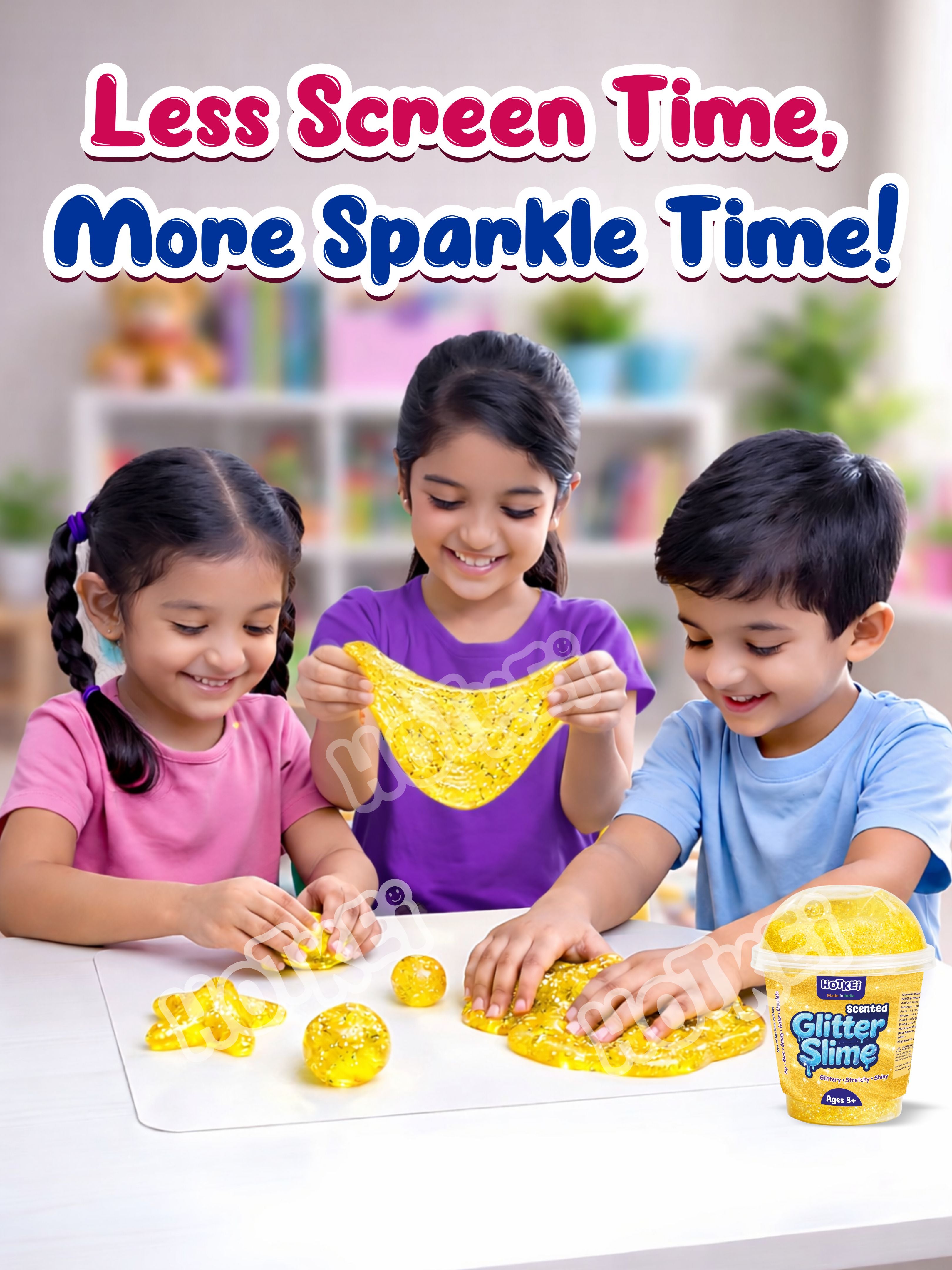 HOTKEI Yellow Glitter Slime for Kids 3+ Years Super Stretchy, Soft & Smooth Premium Shiny Slime Non-Toxic Sparkle Fun Slime Toy Birthday & Return Gift for Boys and Girls