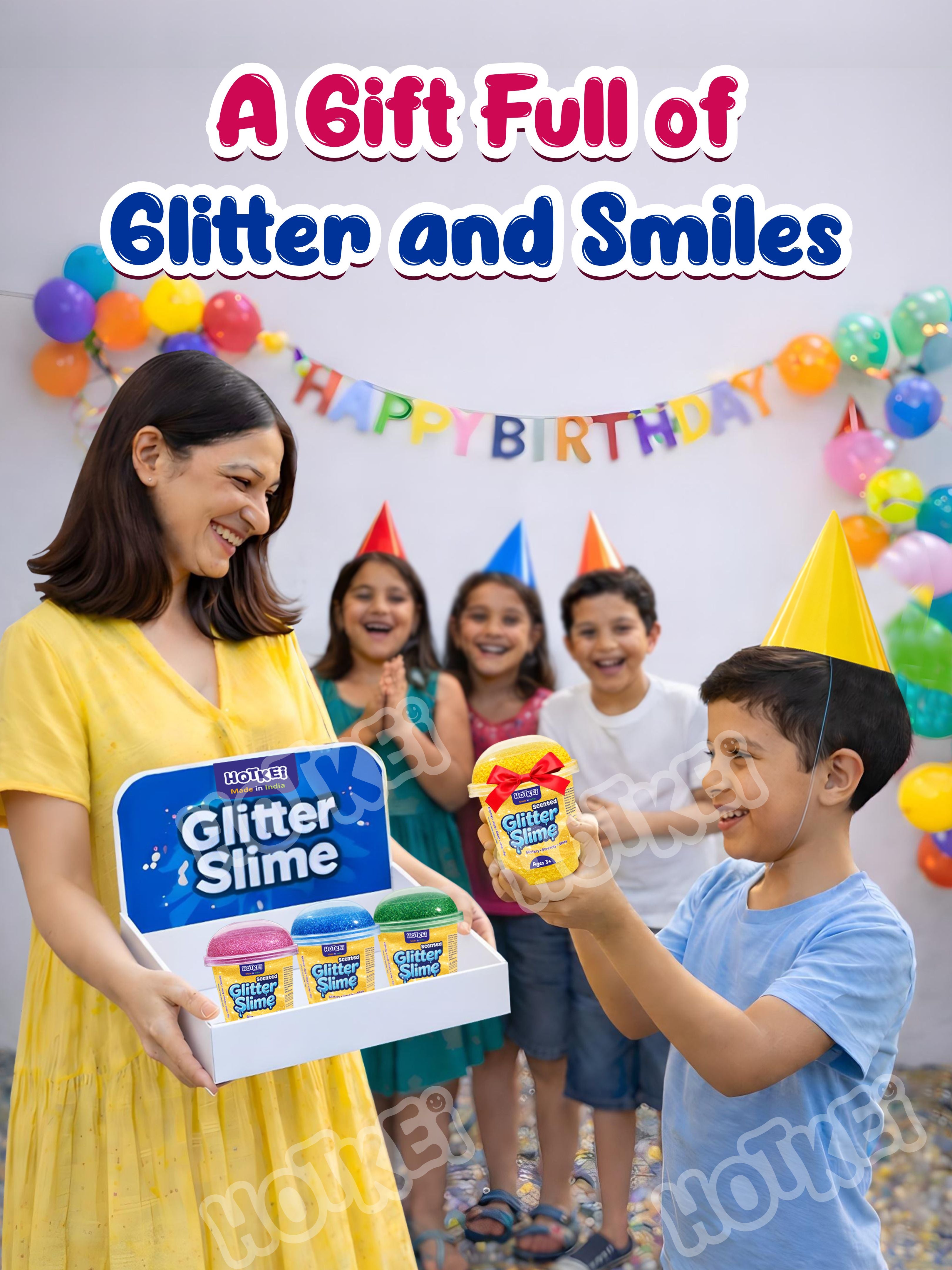 HOTKEI Green Glitter Slime for Kids 3+ Years Super Stretchy, Soft & Smooth Premium Shiny Slime Non-Toxic Sparkle Fun Slime Toy Birthday & Return Gift for Boys and Girls