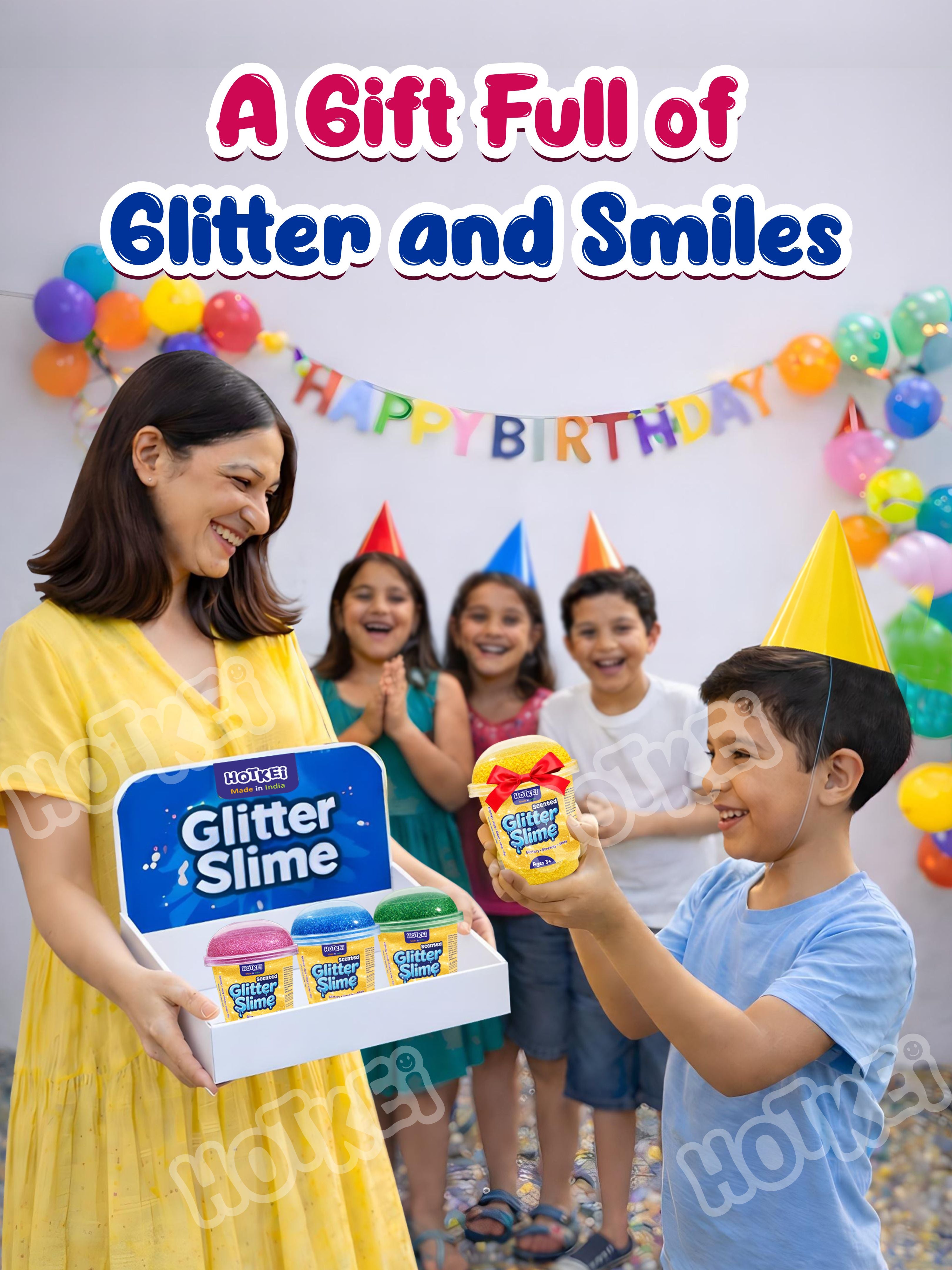 HOTKEI Blue Glitter Slime for Kids 3+ Years Super Stretchy, Soft & Smooth Premium Shiny Slime Non-Toxic Sparkle Fun Slime Toy Birthday & Return Gift for Boys and Girls