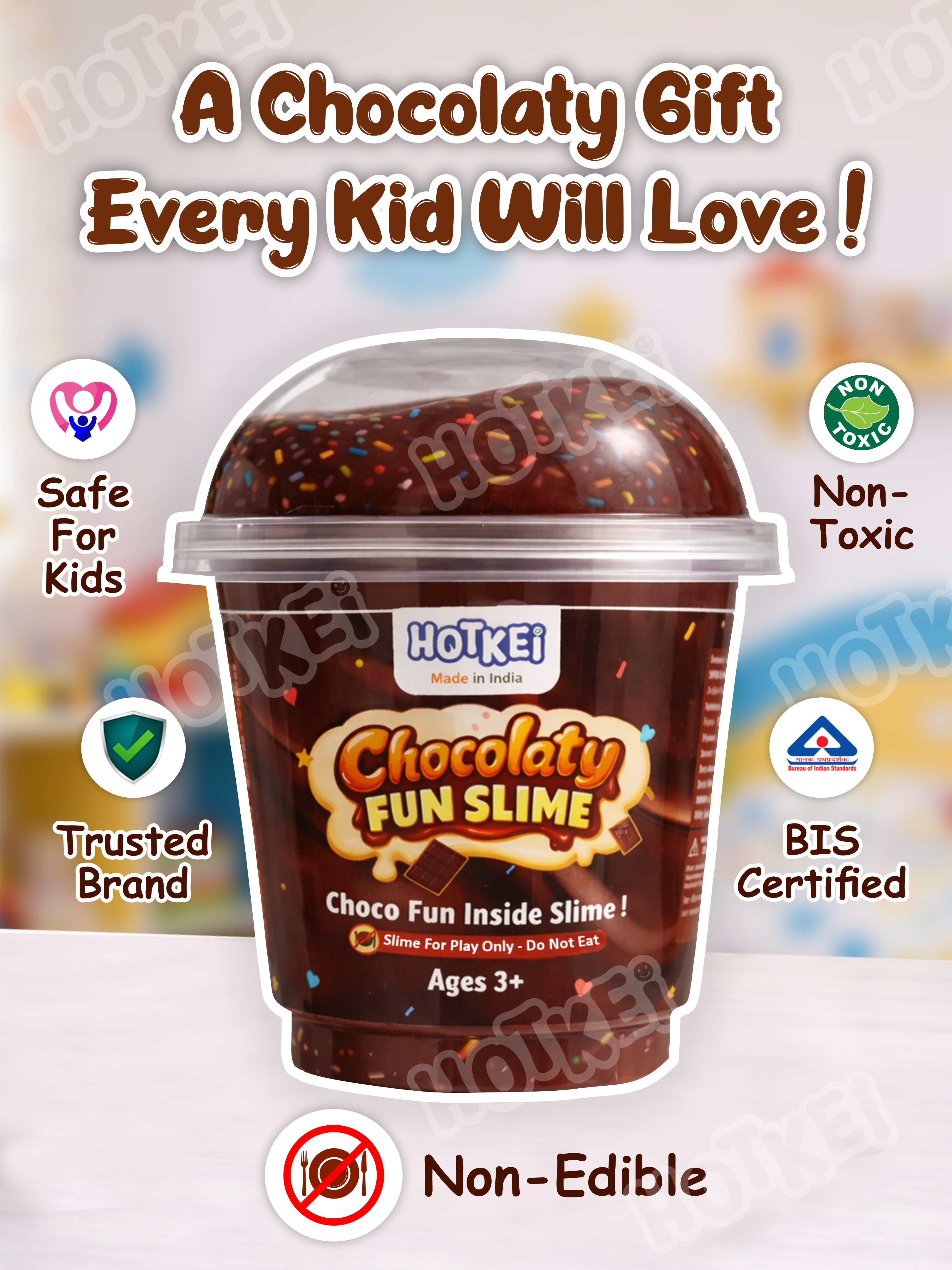 HOTKEI Chocolaty Fun Slime for Kids 3+ Years Chocolate Texture Stretchable Slime with Sprinkles Soft, Smooth & Non-Toxic, Creative Birthday & Return Gift Toy Slime for Boys & Girls