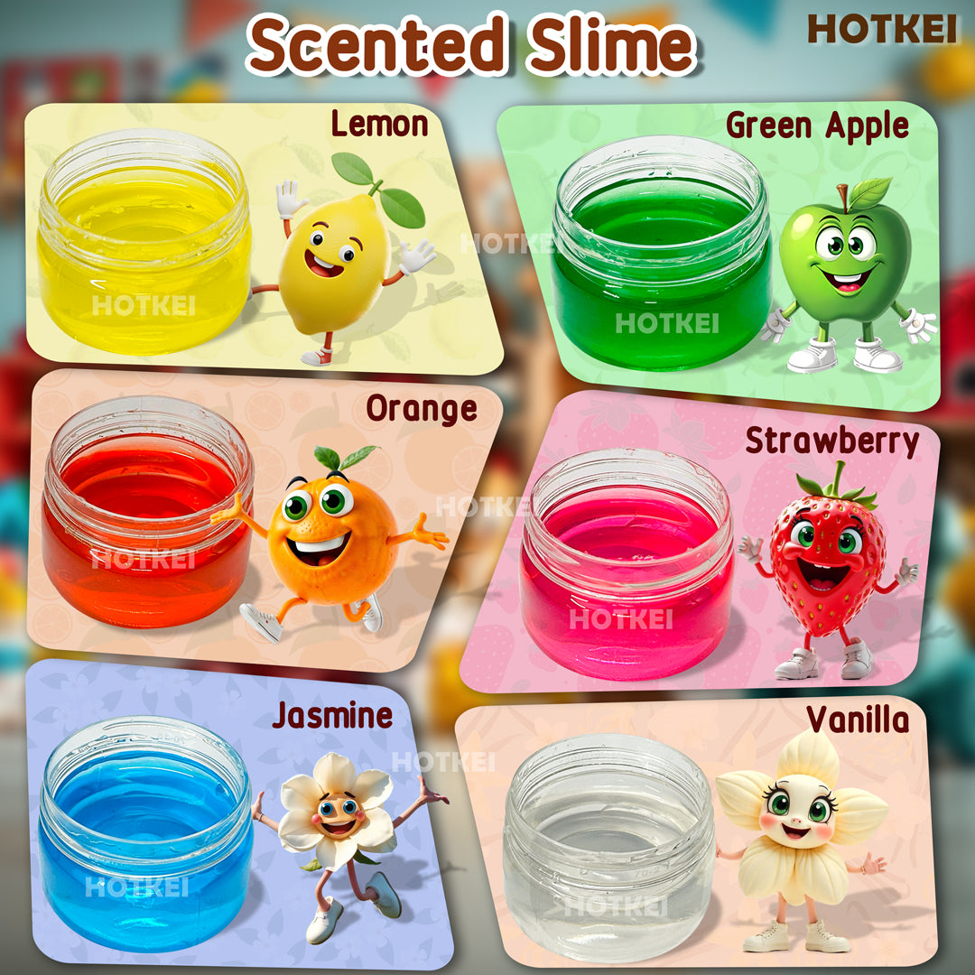 HOTKEI Pack of 6 Toy Slime Multicolored Fruit Scented Slime Gel Putty Set Kit Birthday Gift Toys for Boys Girls Kids 3 4 5 10 years Boy Girl Kids 300 gm Slimy Gel