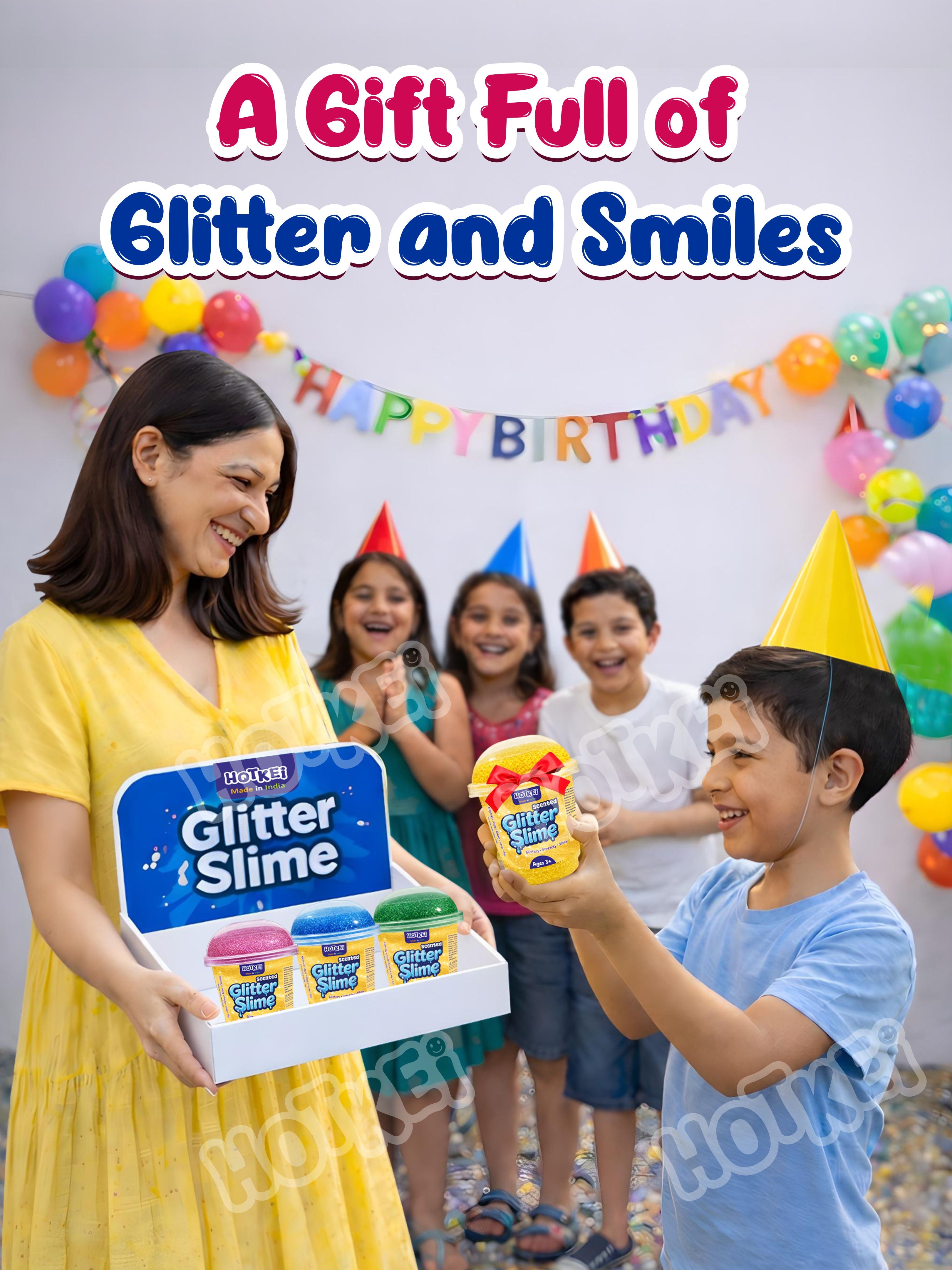 HOTKEI Yellow Glitter Slime for Kids 3+ Years Super Stretchy, Soft & Smooth Premium Shiny Slime Non-Toxic Sparkle Fun Slime Toy Birthday & Return Gift for Boys and Girls