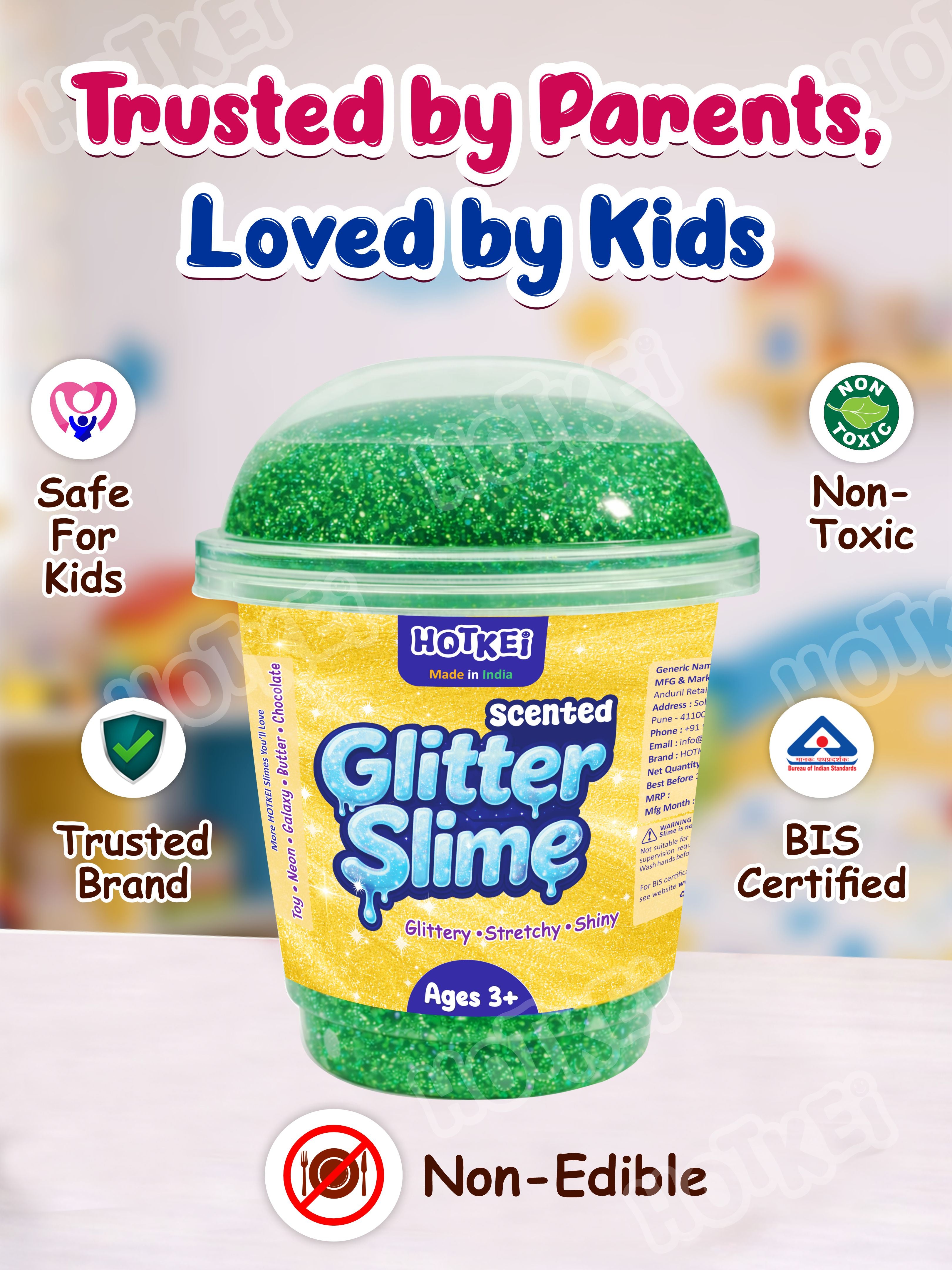 HOTKEI Green Glitter Slime for Kids 3+ Years Super Stretchy, Soft & Smooth Premium Shiny Slime Non-Toxic Sparkle Fun Slime Toy Birthday & Return Gift for Boys and Girls