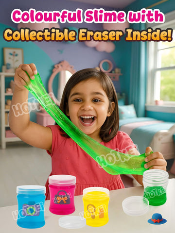 HOTKEI Little Princess Slime for Kids 3 to 10 Years Stretchable Slime with Surprise Cute Fashion Eraser Inside Soft Non-Sticky DIY Slimy Fun Toy Birthday & Return Gift for Kids Girls & Boys Pack of 4