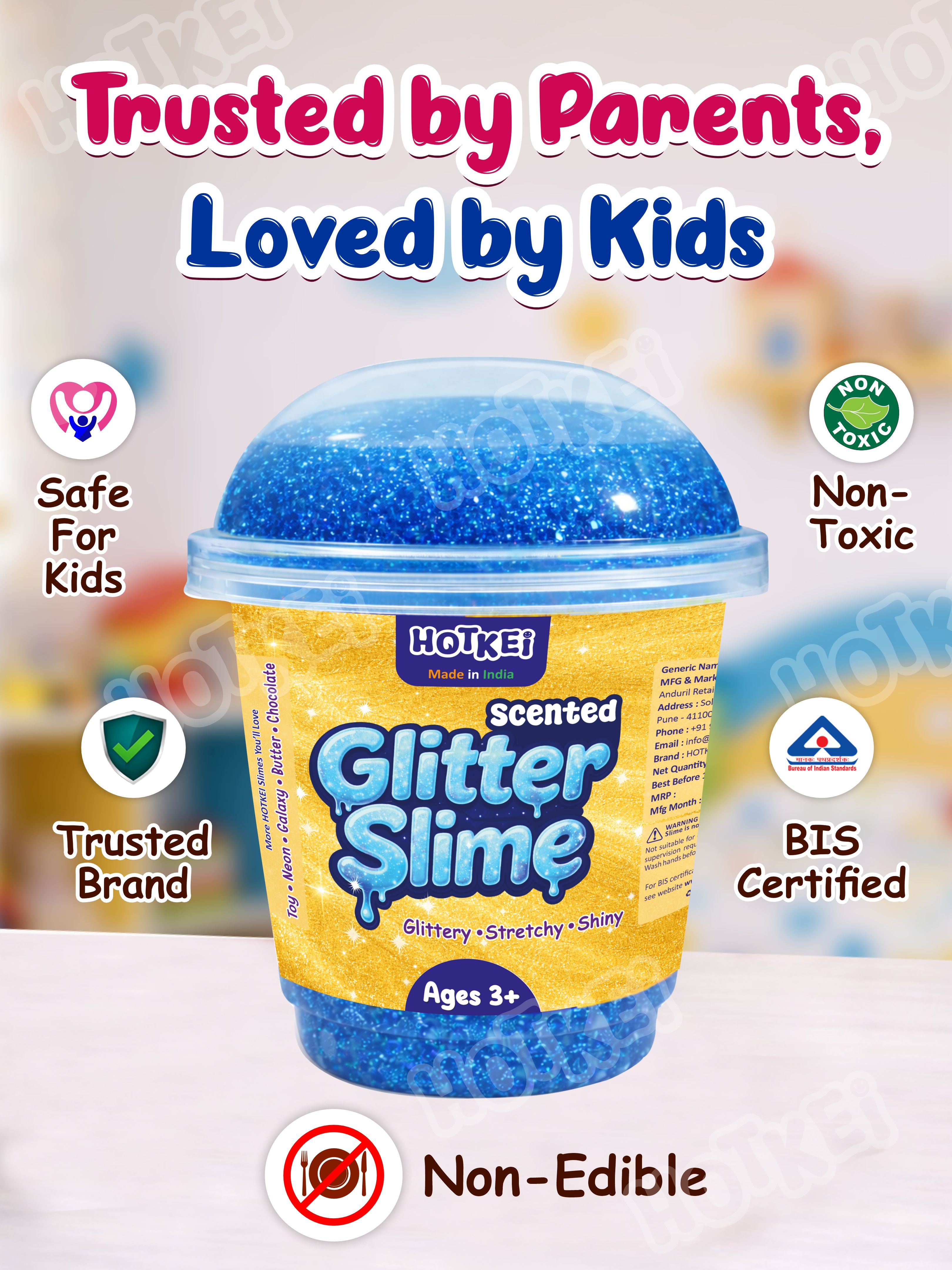 HOTKEI Blue Glitter Slime for Kids 3+ Years Super Stretchy, Soft & Smooth Premium Shiny Slime Non-Toxic Sparkle Fun Slime Toy Birthday & Return Gift for Boys and Girls