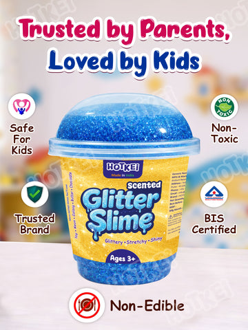 HOTKEI Blue Glitter Slime for Kids 3+ Years Super Stretchy, Soft & Smooth Premium Shiny Slime Non-Toxic Sparkle Fun Slime Toy Birthday & Return Gift for Boys and Girls