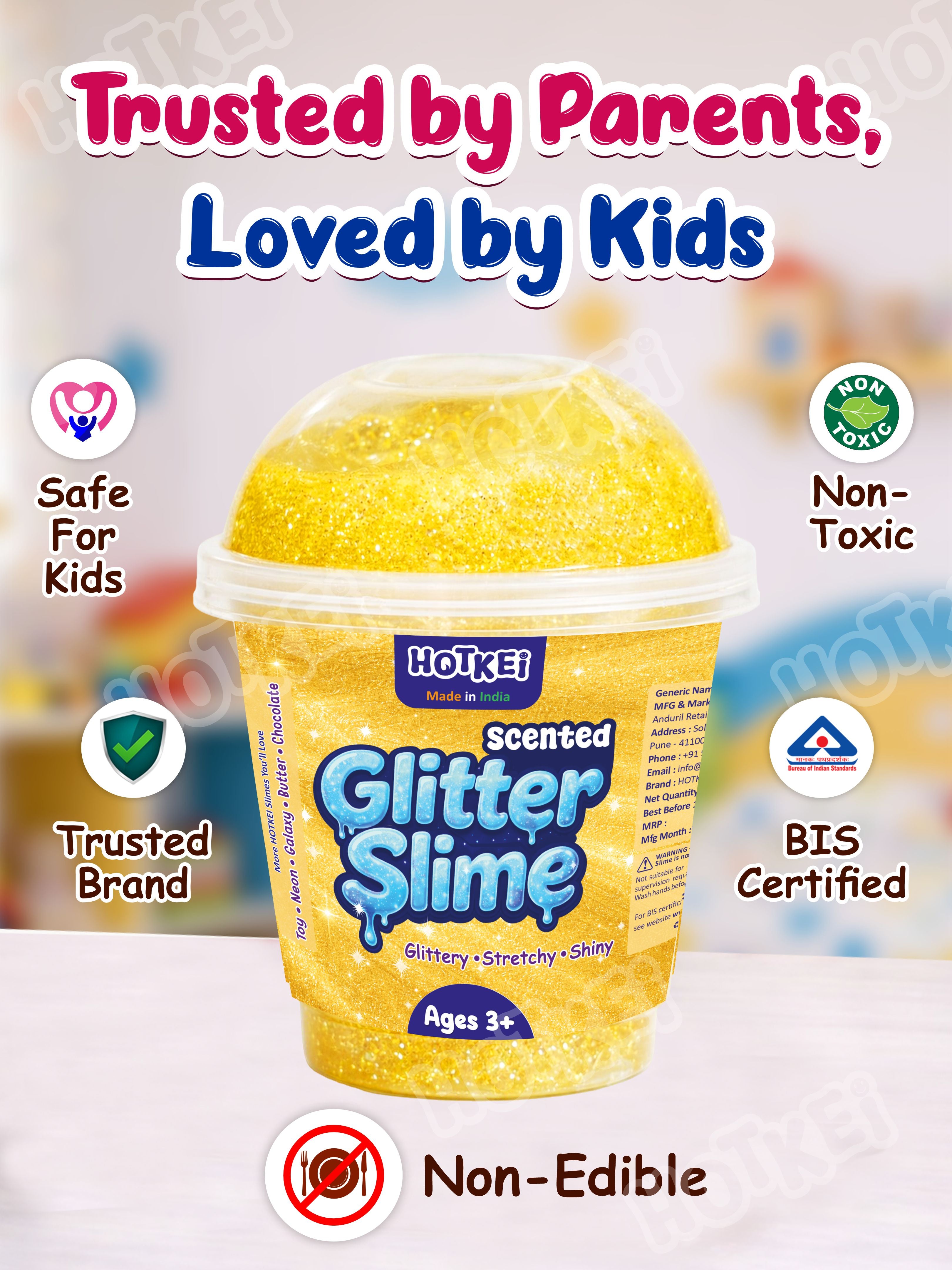 HOTKEI Yellow Glitter Slime for Kids 3+ Years Super Stretchy, Soft & Smooth Premium Shiny Slime Non-Toxic Sparkle Fun Slime Toy Birthday & Return Gift for Boys and Girls