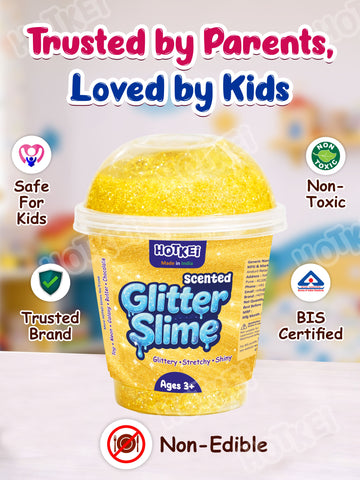 HOTKEI Yellow Glitter Slime for Kids 3+ Years Super Stretchy, Soft & Smooth Premium Shiny Slime Non-Toxic Sparkle Fun Slime Toy Birthday & Return Gift for Boys and Girls