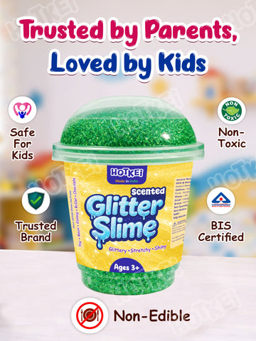 HOTKEI Green Glitter Slime for Kids 3+ Years Super Stretchy, Soft & Smooth Premium Shiny Slime Non-Toxic Sparkle Fun Slime Toy Birthday & Return Gift for Boys and Girls