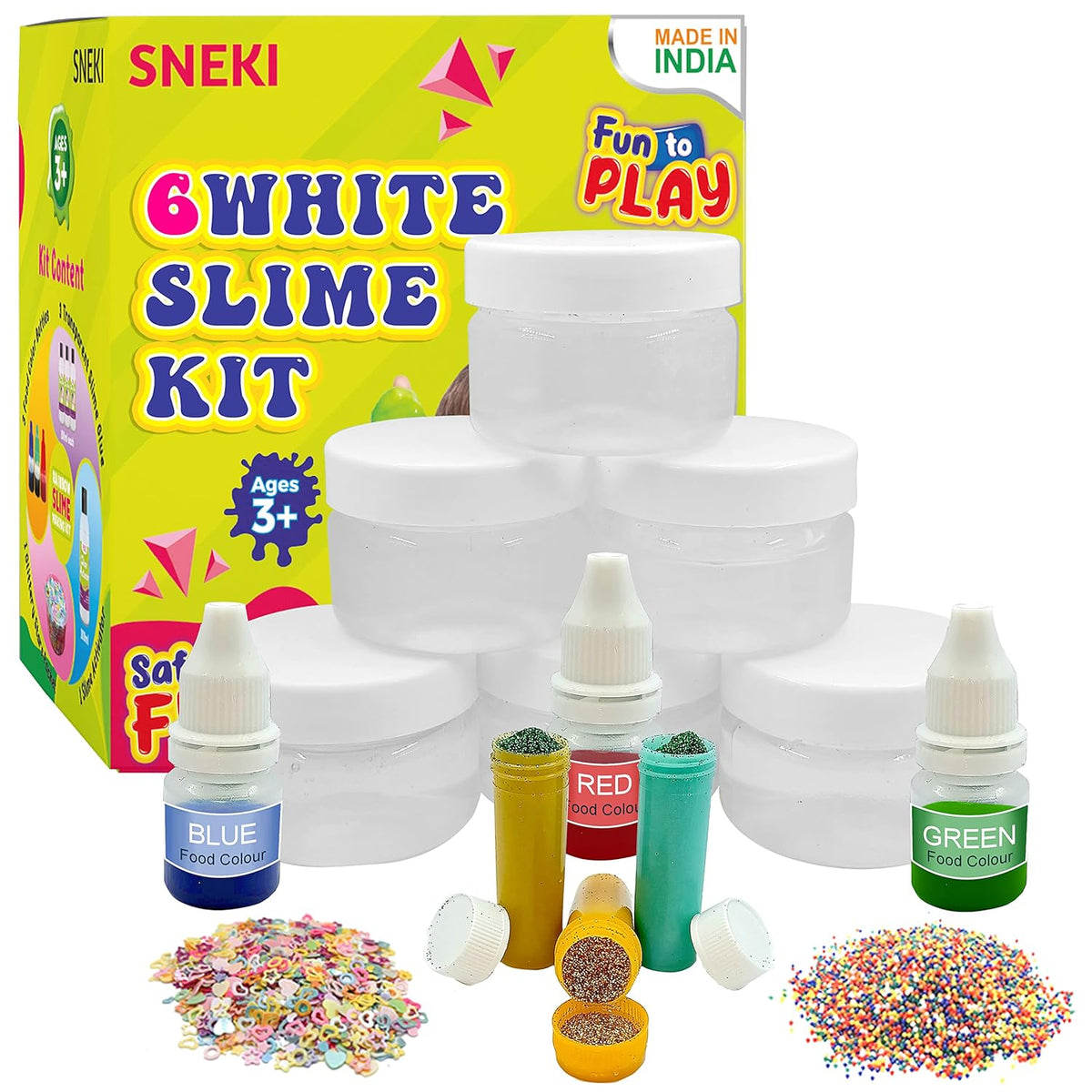 Sneki | White slime kit with 6 transparent slime and accessories on livebetterindia.com