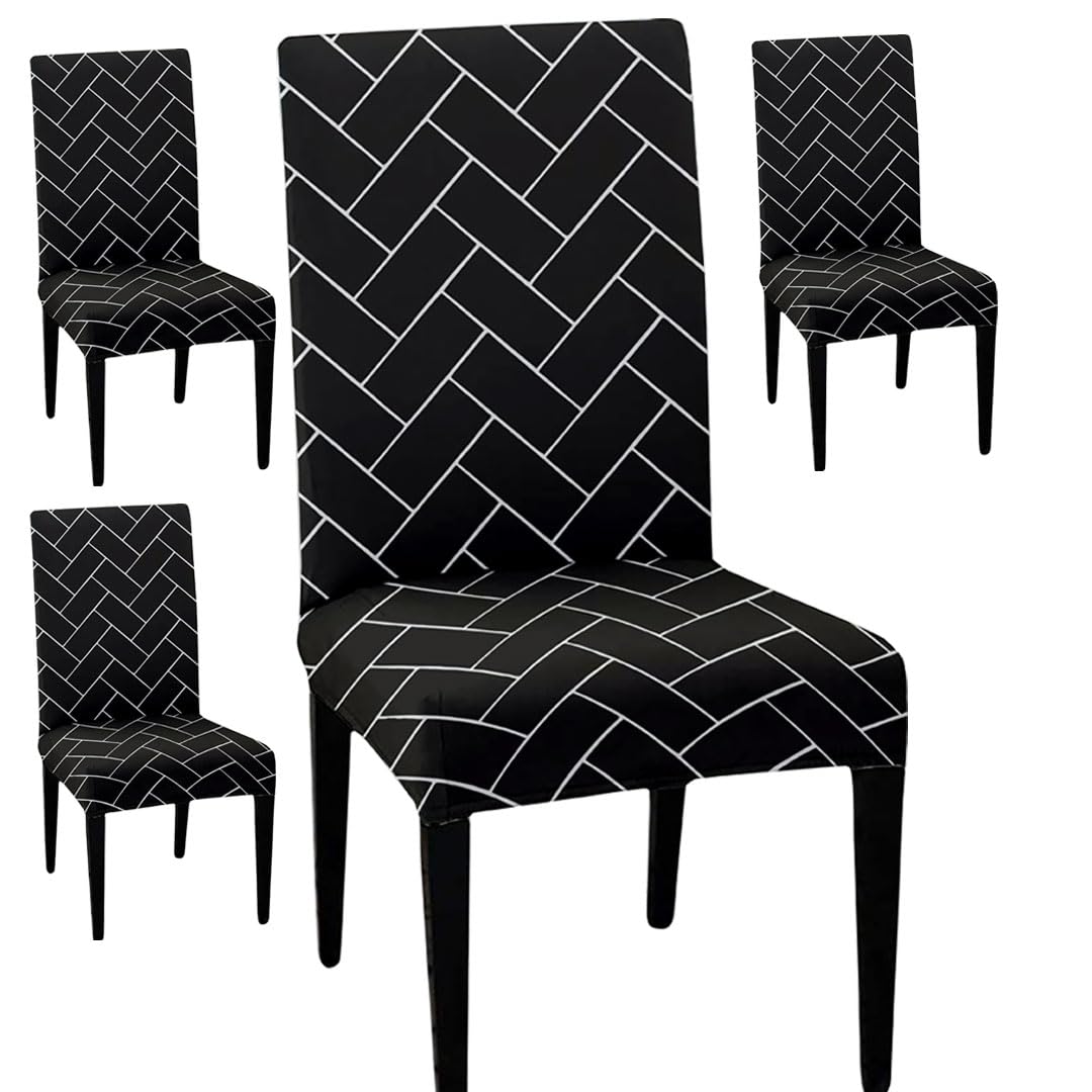 HOTKEI Black Brick Print Dining Chair Cover Seat Protector and Slipcover
